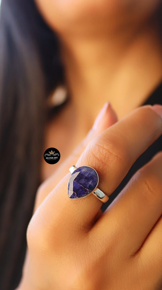 Indian Silver Natural Gemstones Ring Size 18