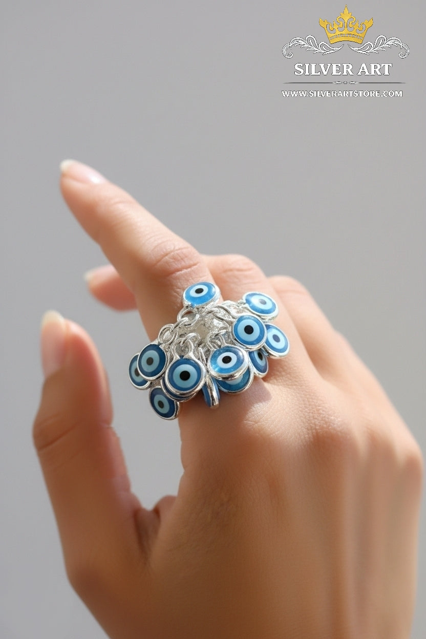 Blue Hanging Evil Eye Ring
