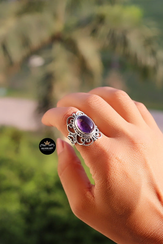 Indian Silver Natural Gemstones Ring Size 17