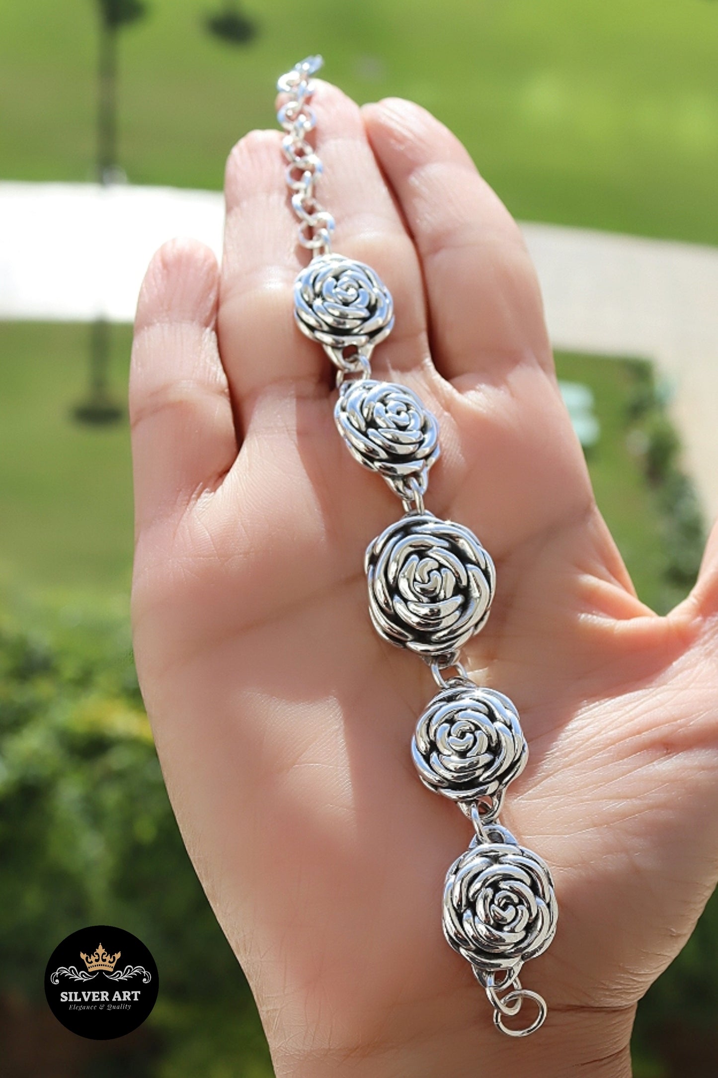 Vintage Thai Silver Rose Bracelet