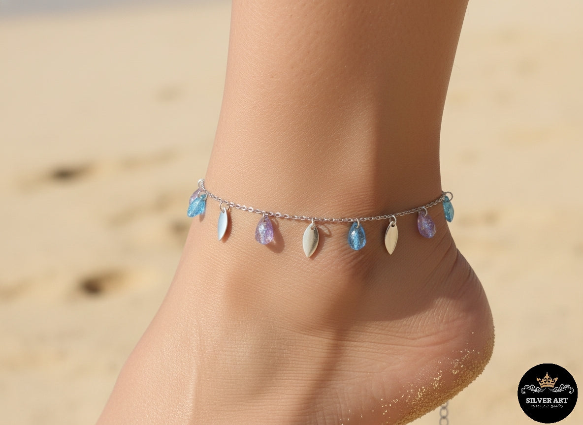 Sterling Silver Dangling Charms Anklet
