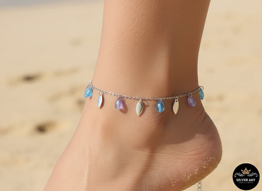 Sterling Silver Dangling Charms Anklet