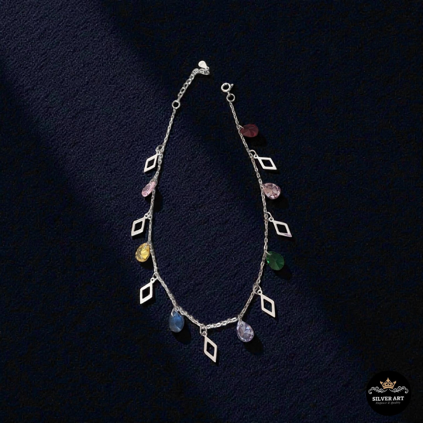 Sterling Silver Dangling Charms Anklet