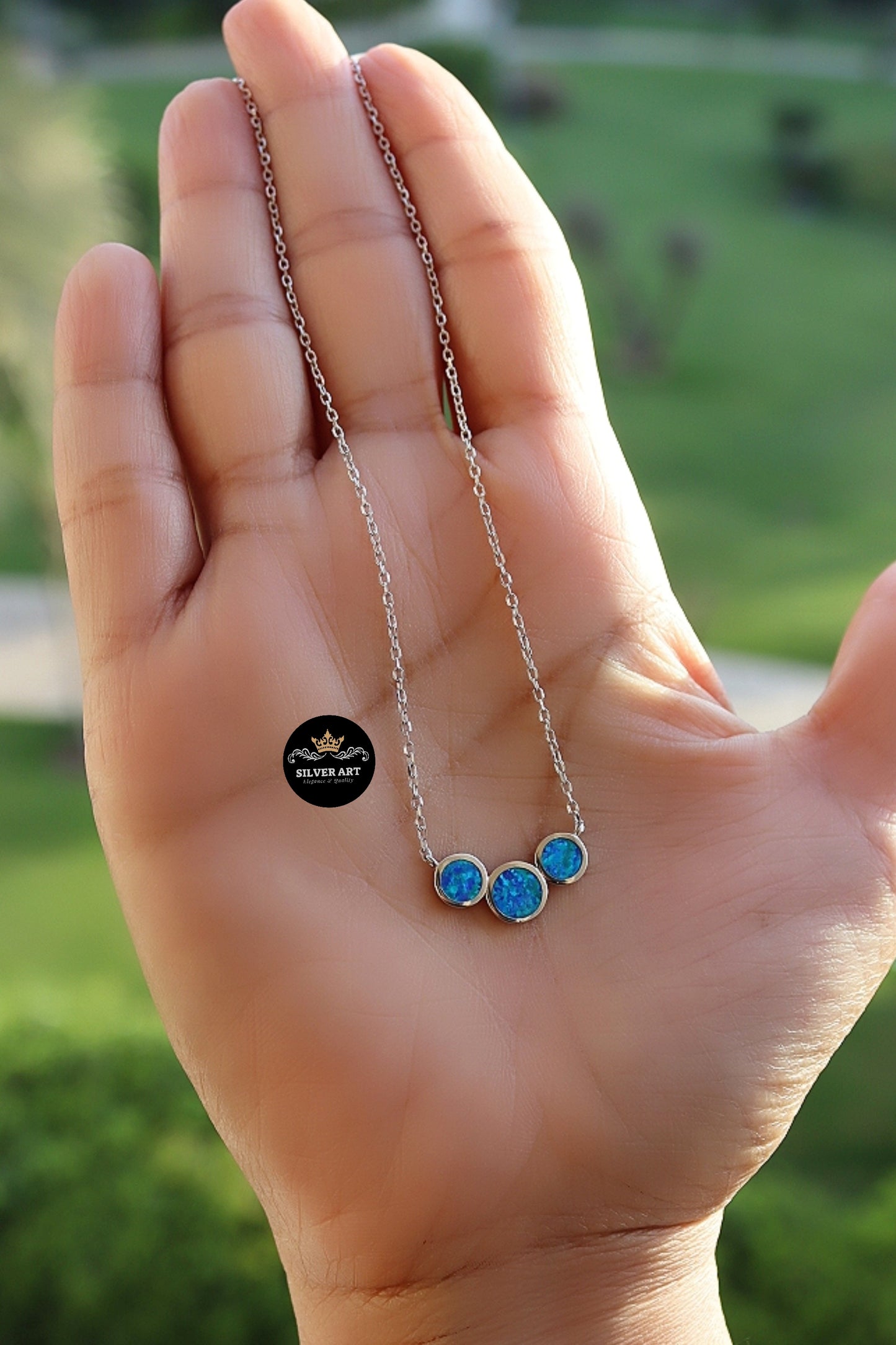 Sterling Silver Necklace With Opal Stones