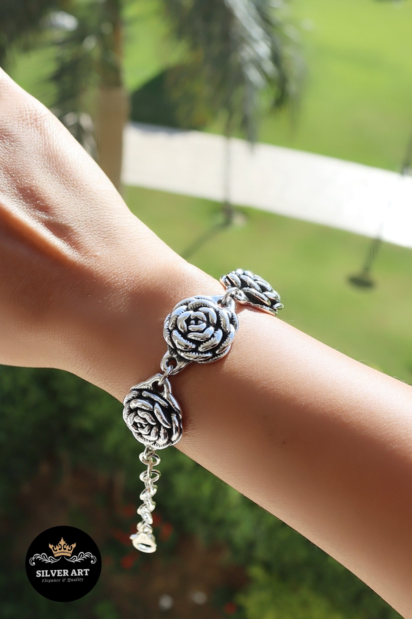Vintage Thai Silver Rose Bracelet