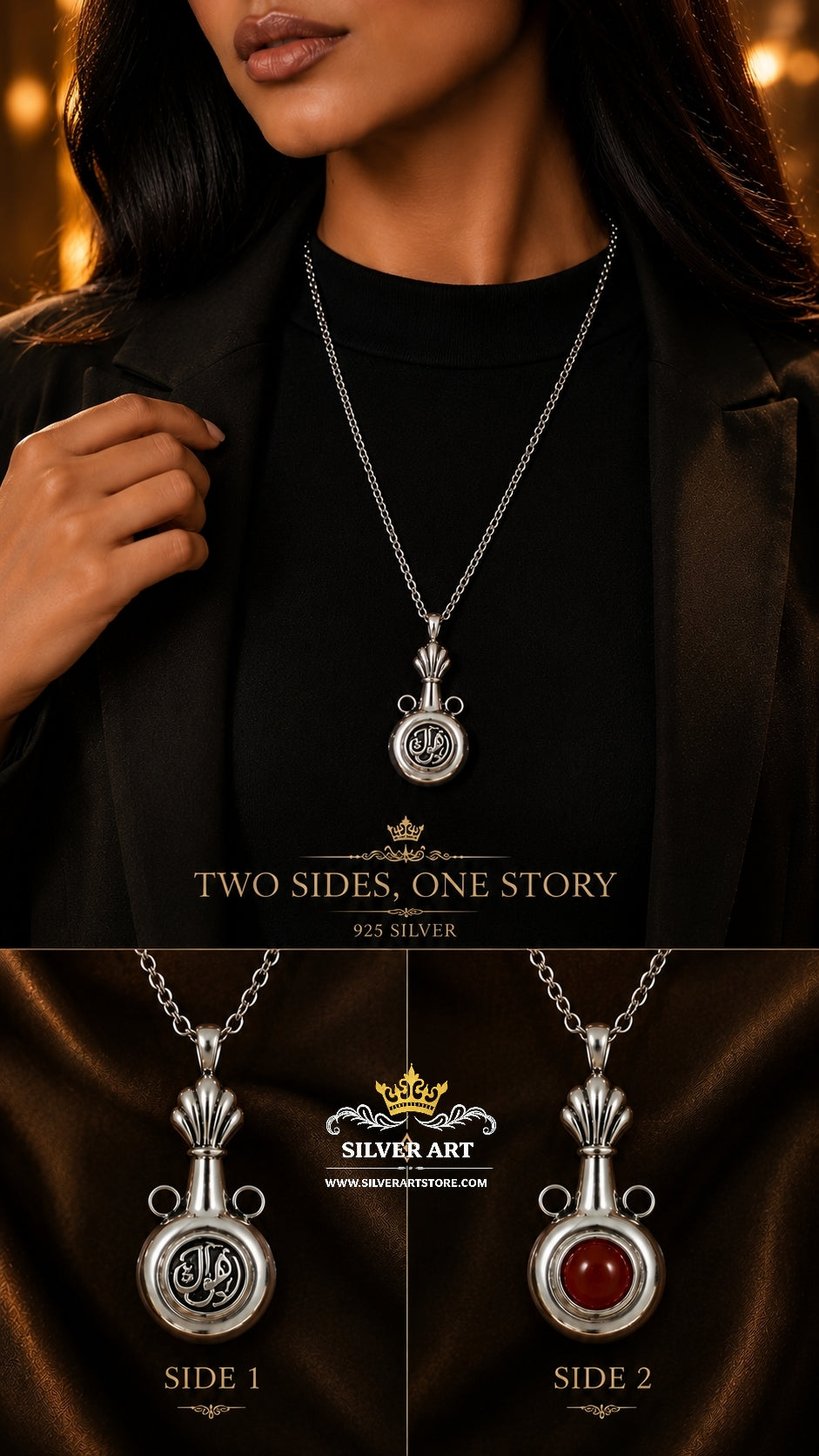 Silver Double Face Necklace أهواك