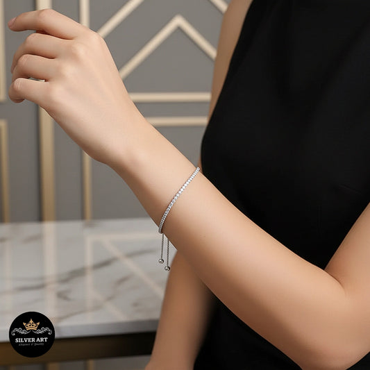 Tennis Bracelet with Adjustable Sliding Clasp