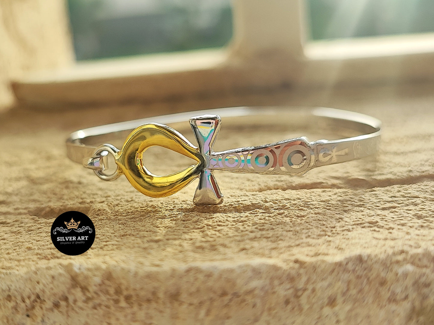 Closed Pharaonic Handcuff With Gold Plated Parts