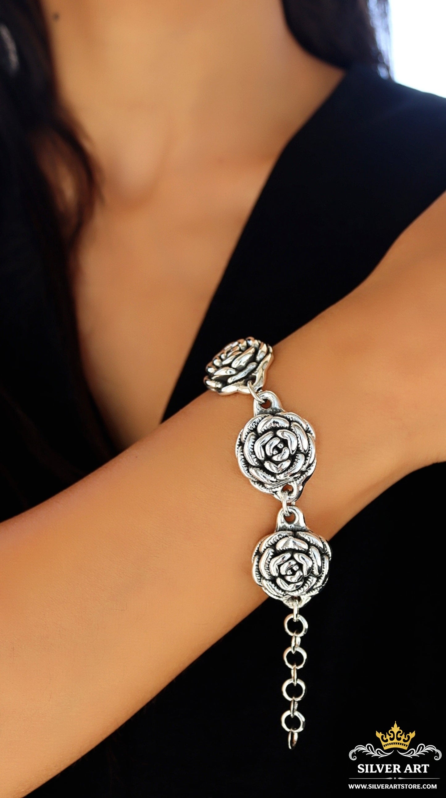 Vintage Thai Silver Rose Bracelet