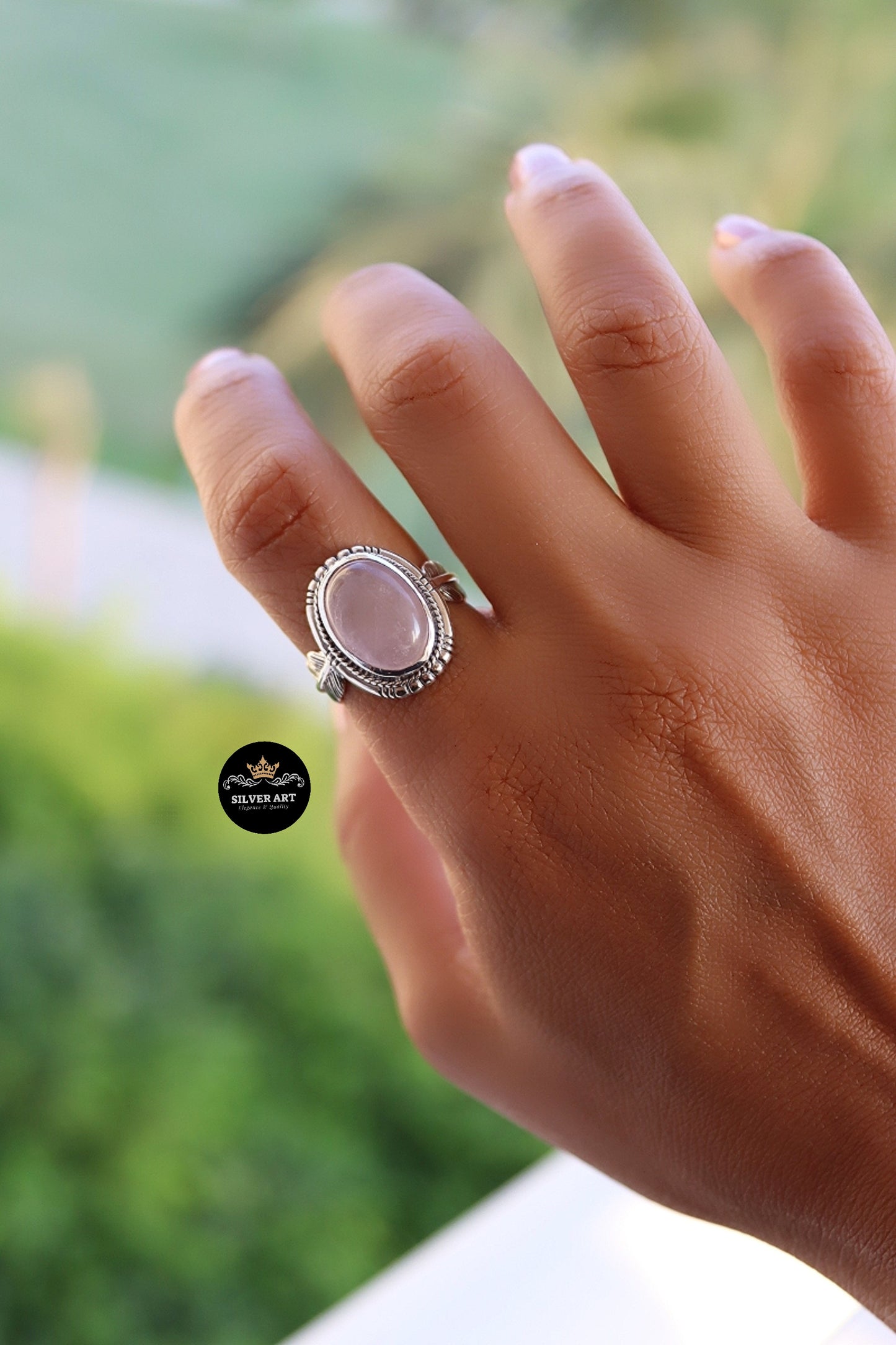 Indian Silver Natural Gemstones Ring Size 19