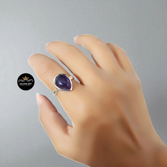 Indian Silver Natural Gemstones Ring Size 16