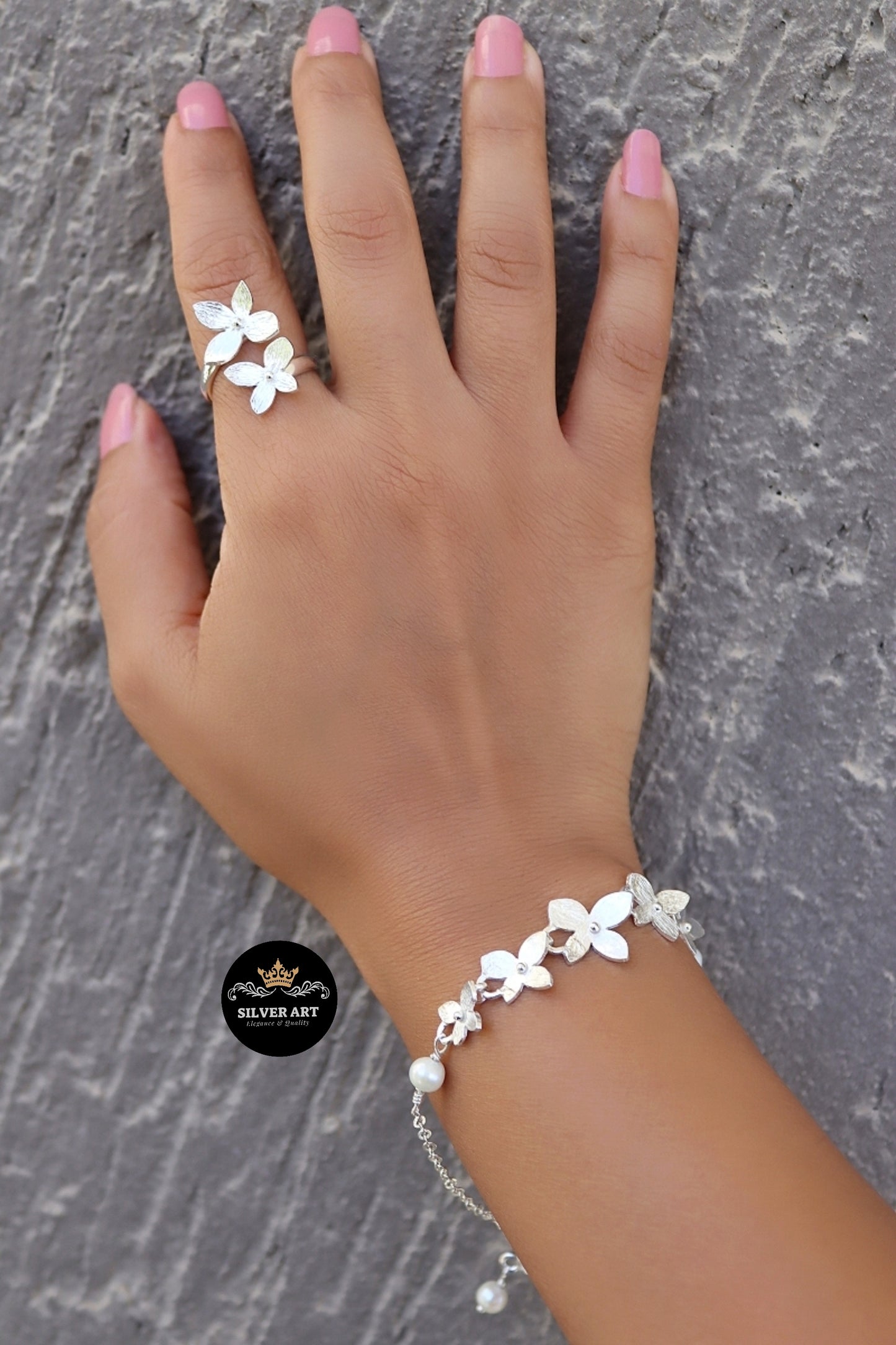 Flowery Set Ring , Bracelet and Necklace