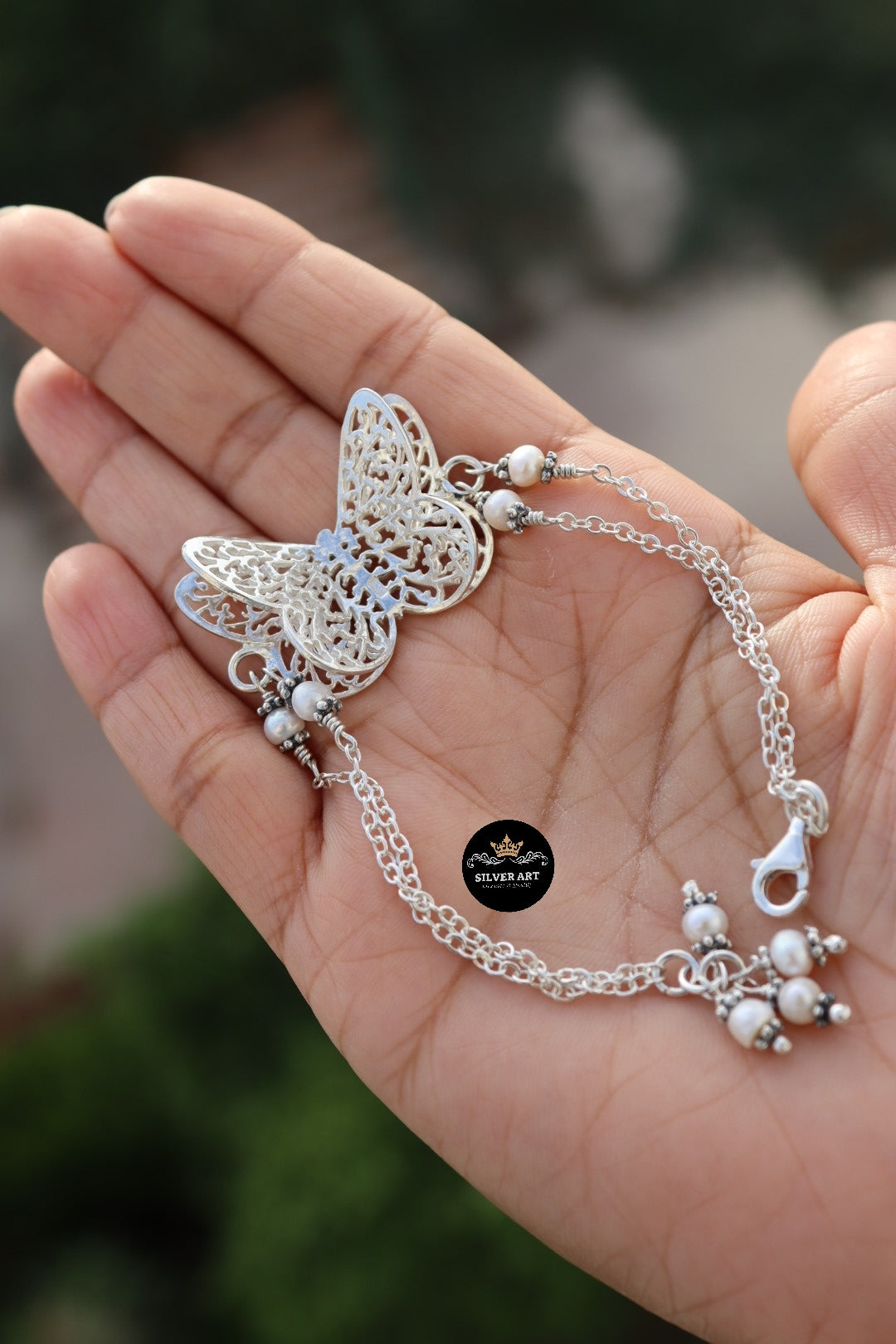 Butterfly Silver Bracelet With Pearls