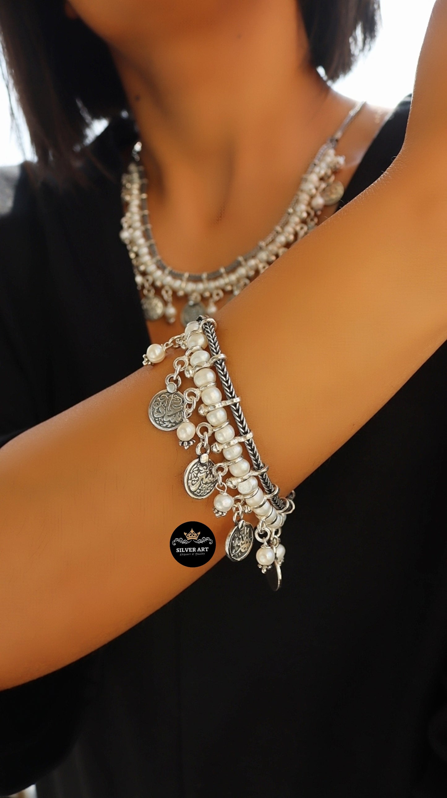 Pearls and Arabic Calligraphy Bracelet