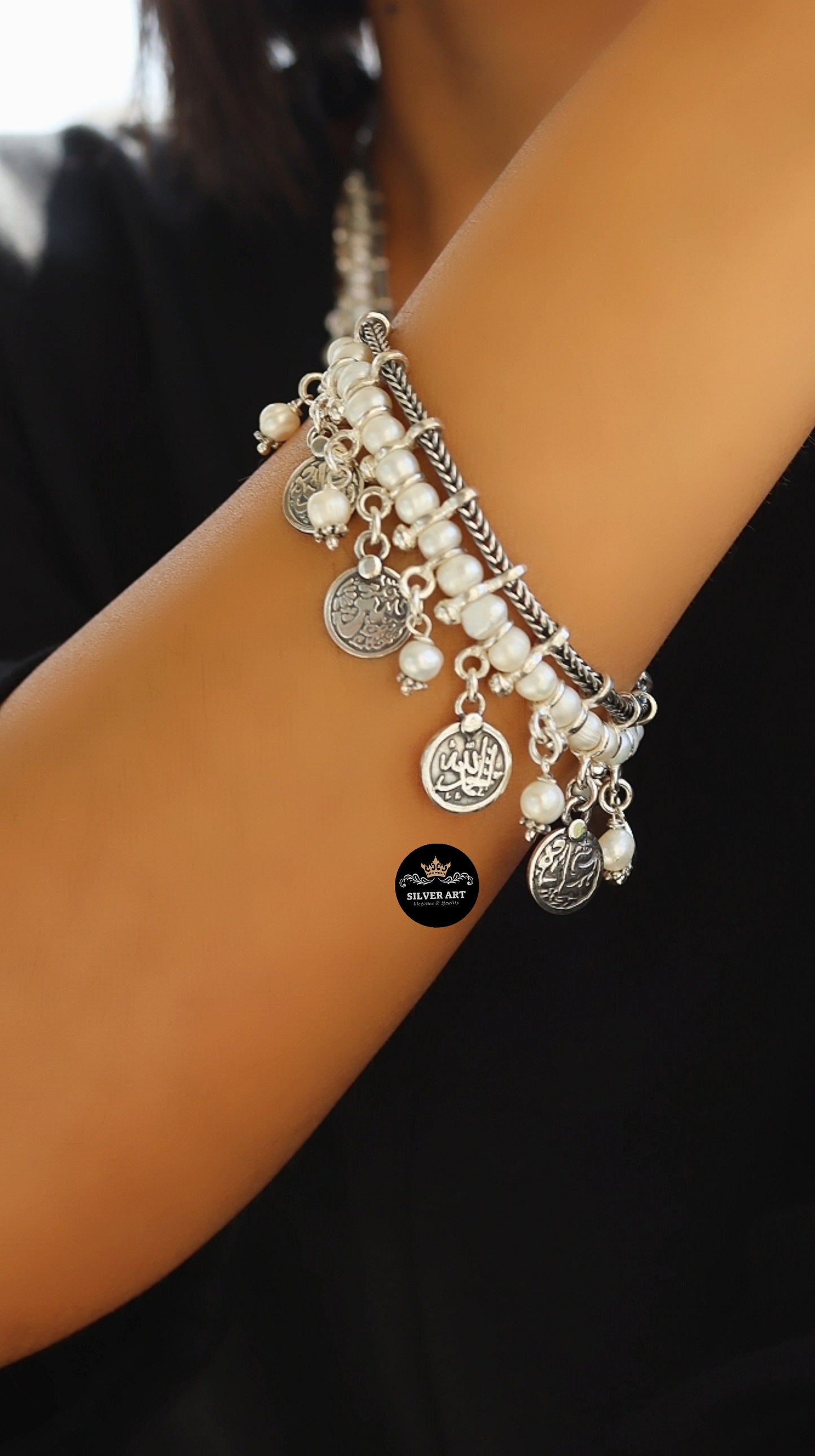 Pearls and Arabic Calligraphy Bracelet