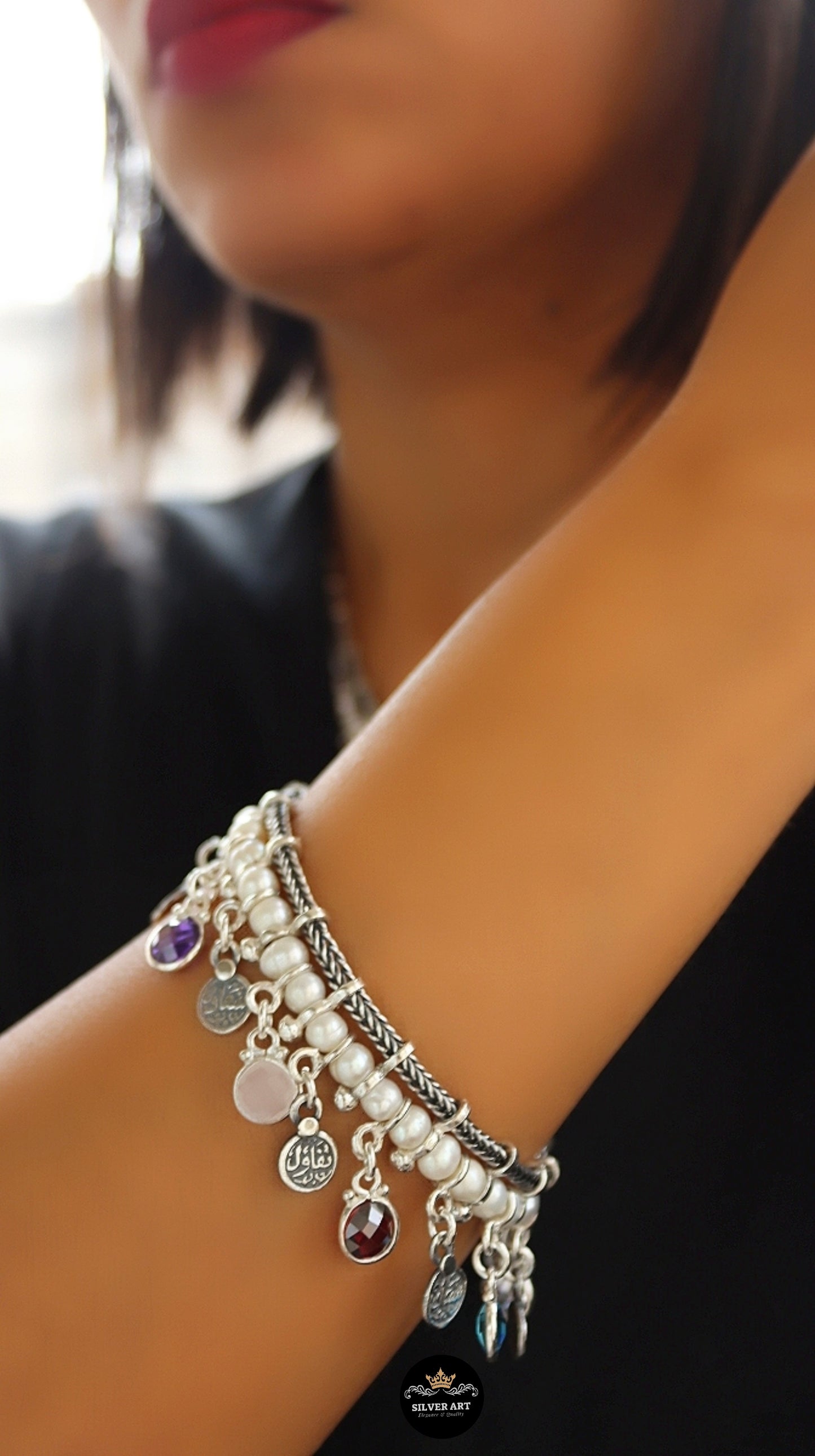 Colorful Stones and Arabic Calligraphy Necklace & Bracelet